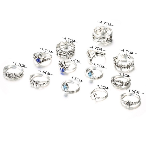 **CELESTE* 13-Pc Silver x Blue Fashion Ring Set - Picture 6 of 6